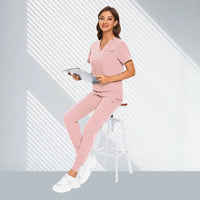 Hospital Doctor Nursing Jogger Suits Short Sleeved V-neck