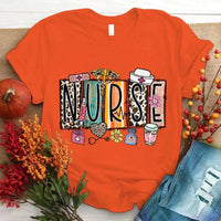 Nurse Print T-shrits For Women  Short Sleeve Round Neck Loose T-shirt Fashion