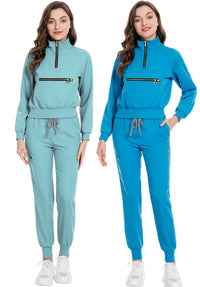 Long Sleeve Scrub Tops With Pocket Pants Fashion Jogging Suits