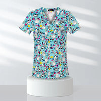 Scrubs Uniforms Women/ Men Short Sleeve Cartoon Print V Neck