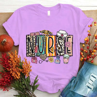 Nurse Print T-shrits For Women  Short Sleeve Round Neck Loose T-shirt Fashion