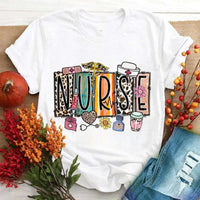 Nurse Print T-shrits For Women  Short Sleeve Round Neck Loose T-shirt Fashion