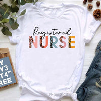 Registered Nurse Letter Print T Shirt Women Leopard  T-Shirt Female Tops